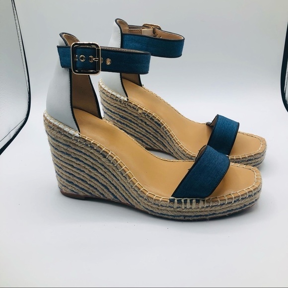 Cabi Women’s blue suede espadrille wedge sandals with ankle strap‎ size 8 medium - Picture 1 of 8